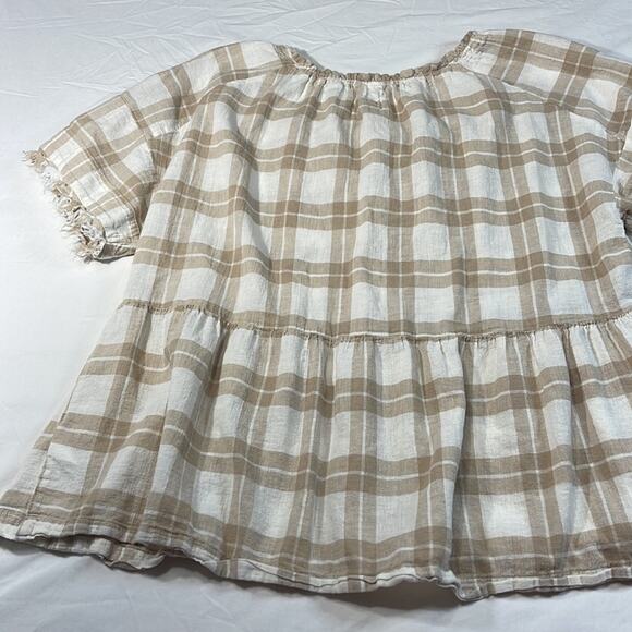 Pilcro By Anthropologie Bette Plaid Babydoll Blouse Cotton Linen Size small - Picture 10 of 16